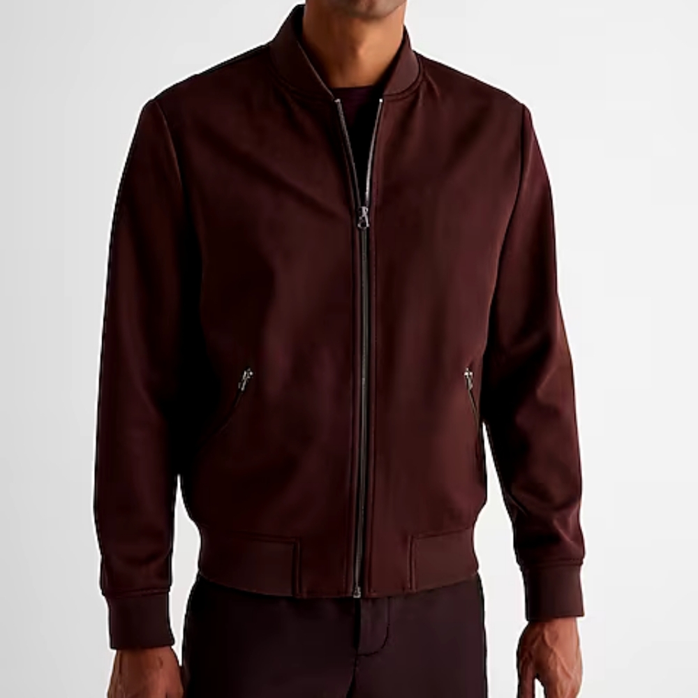 Express Burgundy Faux Suede Bomber Jacket
